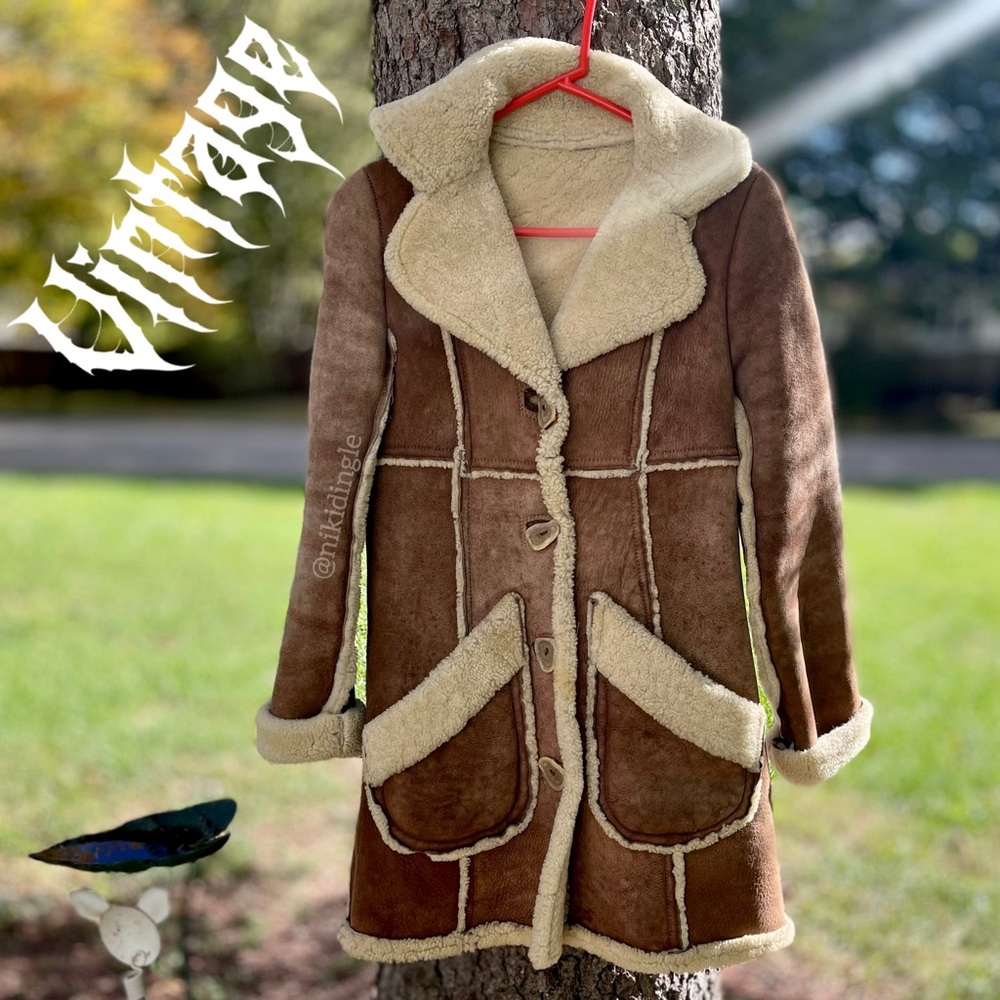 Vintage Shearling Leather Sherpa Coat Sheepskin Jacket 60s 70s Pennylane XS - S